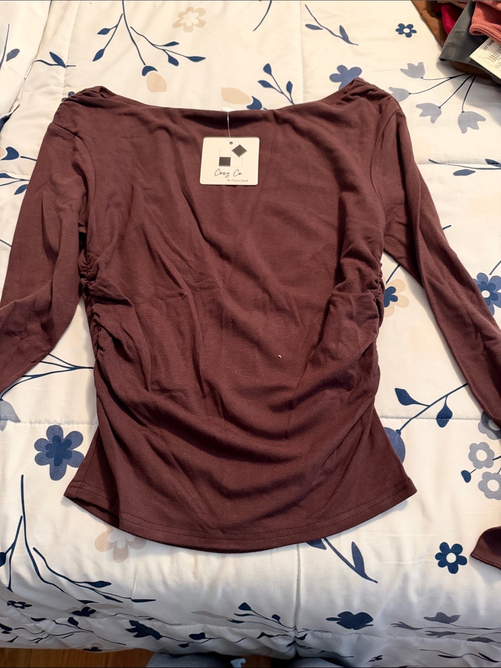 Cozy Casual Ruched Long-Sleeve Top in Plum